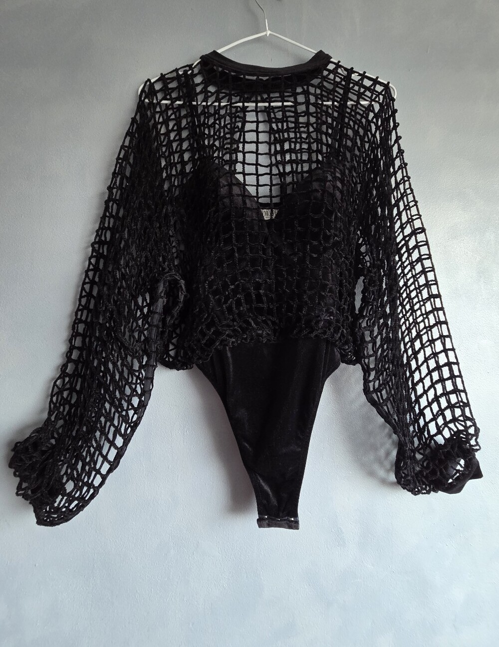 LA PERLA VINTAGE BLACK STRETCH VELVET CAGE  BODYSUIT SIZE SMALL